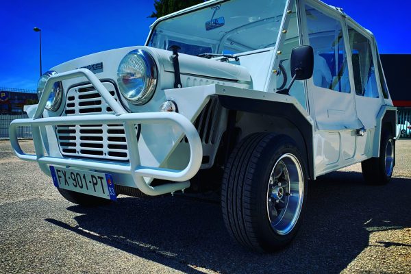 Mini moke grise et blanche